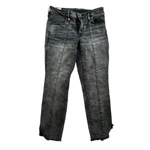 American Eagle Next Level Stretch Ankle Short Crop Black Distressed Jeans